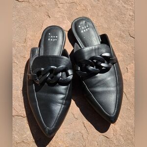 a new day Black Pointed Slip-On Mules with Chain Accent